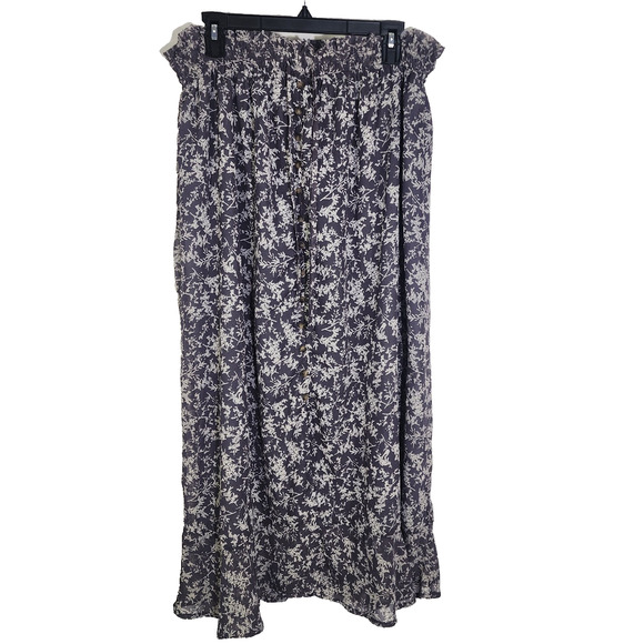 Mikarose Womens Button Front Maxi Skirt Size Large Pewter Branch Pull On Lined - Picture 1 of 12
